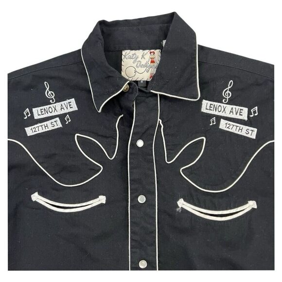 Vtg Katy K Designs M Pearl Snap Embroidered Western Harlem On The Range Shirt - Picture 2 of 8